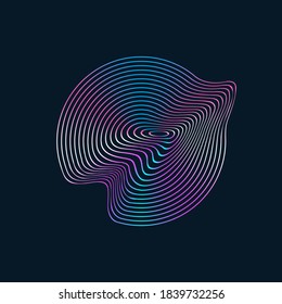 Circle design shape with glitch and liquid. Illuminated holographic in 80s-90s. Retrofuturism shape Vaporwave, synthwave. Trendy design element for t-shirt and merch. Vector illustration.