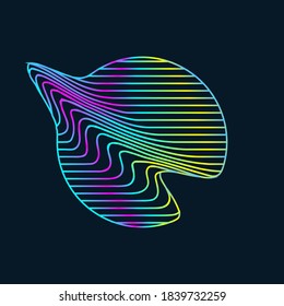 Circle design shape with glitch and liquid. Illuminated holographic in 80s-90s. Retrofuturism shape Vaporwave, synthwave. Trendy design element for t-shirt and merch. Vector illustration.