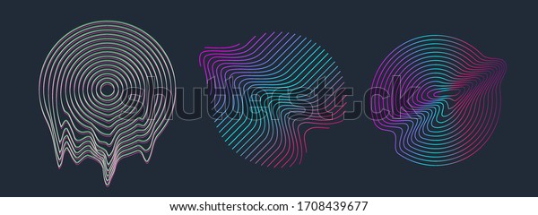 Circle design shape with glitch and liquid\
set. Illuminated holographic in 80s-90s. Retrofuturism shapes\
Vaporwave, synthwave. Trendy design elements for t-shirt and merch.\
Vector illustration