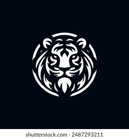Icono de logotipo de cabeza de tigre de diseño circular. Ilustración vectorial ideal para estampados de camisetas y marcas. Gráfico dinámico e impactante.