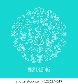 Сhristmas circle design vector. Christmas tree illustration. Scandinavian style 