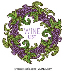 Circle design for wine menu. Vector illustration. There is place for your text.