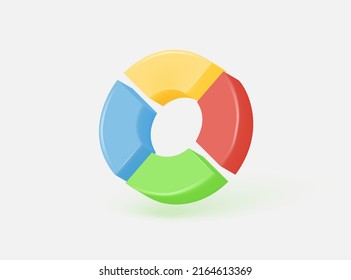 3D-Symbol des Kreisdiagramms. realistische Vektorgrafik einzeln auf weißem Hintergrund.