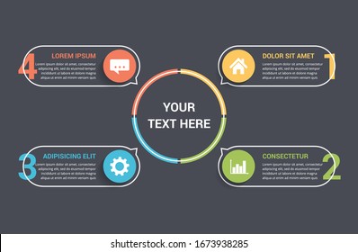 Circle diagram with 4 elements, steps or options, process chart, infographic template, vector eps10 illustration