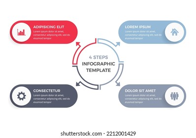 Kreisdiagramm mit 4 Schritten mit Platz für den Text und die Symbole, Infografik-Vorlage, Vektoreps10 Illustration