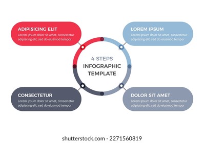 Diagrama de círculo con 4 pasos con lugar para el texto, plantilla de infografía, ilustración de eps10 vectoriales