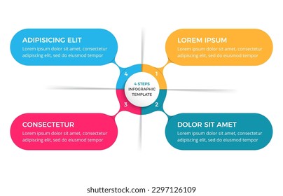 Diagrama de círculo con 4 pasos con lugar para el texto, plantilla de infografía, ilustración de eps10 vectoriales