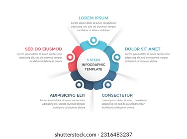 Diagrama de círculo con 5 pasos con lugar para el texto, plantilla de infografía, ilustración de eps10 vectoriales