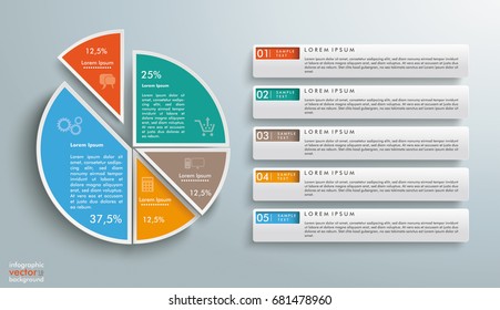 Circle diagram with 5 tabs on the gray background. Eps 10 vector file.