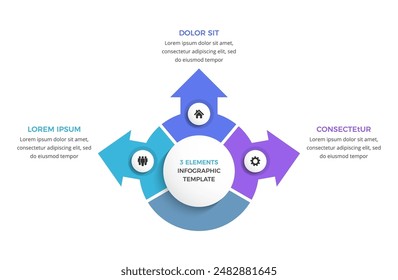 Circle diagram with arrows, process visualization infographic template with 3 steps or options, vector eps10 illustration