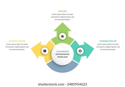 Circle diagram with arrows, process visualization infographic template with 3 steps or options, vector eps10 illustration