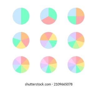 Circle diagram with color part pie, fraction. One piece from circle. Mathematical infographic. Divided area. Vector illustration