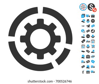 Circle Diagram Configuration Gear grey pictograph with free bonus icon set. Vector illustration style is flat iconic symbols.