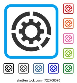 Circle Diagram Configuration Gear icon. Flat gray iconic symbol in a light blue rounded frame. Black, gray, green, blue, red, orange color variants of Circle Diagram Configuration Gear vector.