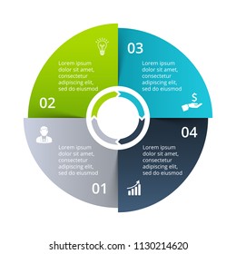 Circle diagram divided into 4 parts, steps or options. Vector origami infographic design template. Illustration for project steps visualization. Business presentation.
