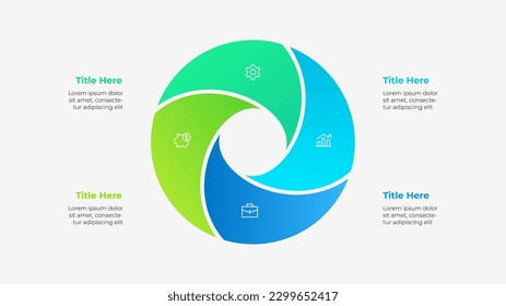 Diagrama de círculo dividido en 4 segmentos. Plantilla de cuatro opciones de infografía de proyectos empresariales