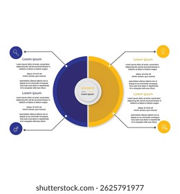 Diagrama do círculo dividido em 4 segmentos. Modelo de quatro opções de infográfico de projeto de negócios