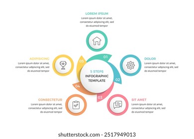 Diagrama circular dividido em 5 partes, modelo infográfico, ilustração eps10 vetorial