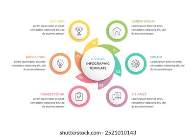Circle diagram divided into 6 parts, infographic template, vector eps10 illustration