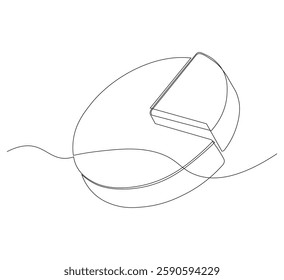 Circle diagram, a diagram divided into several segments is illustrated in one continuous line drawing. Work and office concept.white background Minimalist hand drawn design.