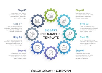 Circle diagram with eight gears, vector eps10 illustration