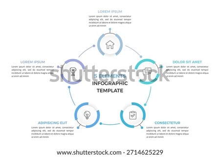 Circle diagram with five connected circular elements, cycle process with five steps, infographic template