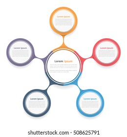 Circle Diagram With Five Elements, Steps Or Options, Flowchart Or Workflow Diagram Template, Vector Eps10 Illustration