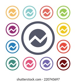 circle diagram flat icons set. Open round colorful buttons. Vector 