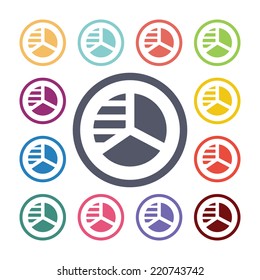 circle diagram flat icons set. Open round colorful buttons. Vector 