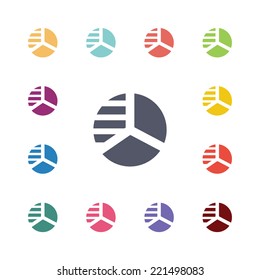 circle diagram flat icons set. Open round colorful buttons. Vector 