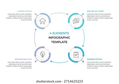Circle diagram with four connected circular elements, cycle process with four steps, infographic template