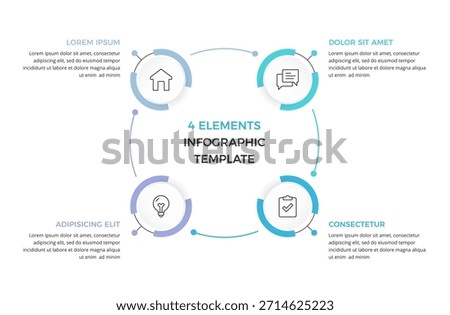 Circle diagram with four connected circular elements, cycle process with four steps, infographic template