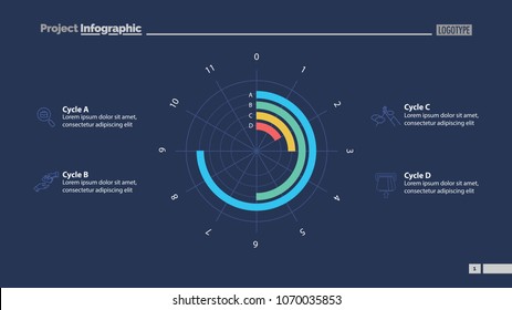 Circle diagram with four parameters. Business data. Graph, chart, design. Creative concept for infographic, report. Can be used for topics like banking, finances, statistics