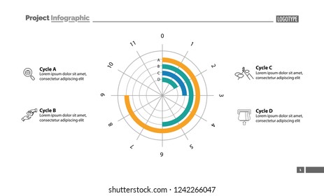 Circle diagram with four parameters. Business data. Graph, chart, design. Creative concept for infographic, report. Can be used for topics like banking, finances, statistics