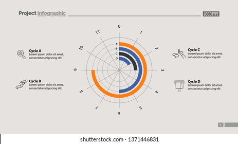 Circle diagram with four parameters. Business data. Graph, chart, design. Creative concept for infographic, report. Can be used for topics like banking, finances, statistics