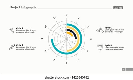 Circle diagram with four parameters. Business data. Graph, chart, design. Creative concept for infographic, report. Can be used for topics like banking, finances, statistics