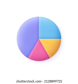 Circle Diagram, Four Parts Pie Chart. Business, Financial Report, Presentation, Statistics, Data Analytics, Optimization. 3d Vector Icon. Cartoon Minimal Style.