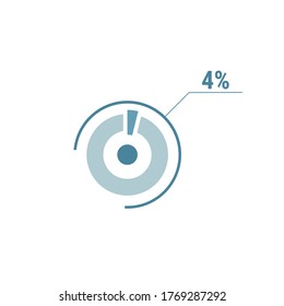 Circle diagram four percent pie chart 4. Circle percentage vector diagram. Flat vector illustration for web UI design, blue on white background.