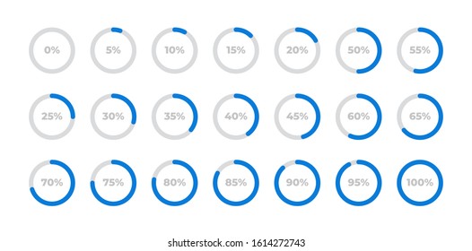 Circle diagram graph percent pie chart. Vector percentage symbol set from 1 to 100 percent progress. Modern UI infographic icons for loading or download