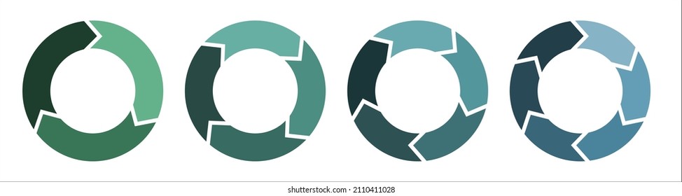 Circle diagram infographic set. Rotation round cycle vector scheme process template. 3, 4, 5, 6 parts. Green and blue color on white background. - Shutterstock ID 2110411028