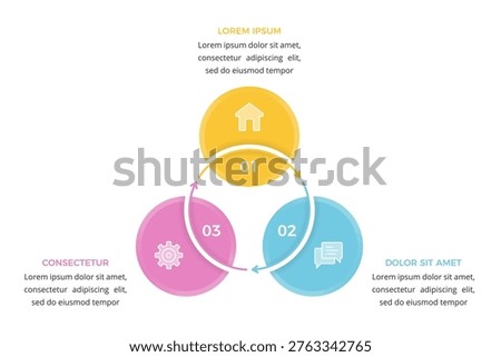 Circle diagram infographic template with three elements with circular arrows, venn diagram, cycle process with three steps, business infographics