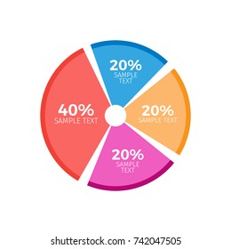 Circle diagram infographics chart with three equal parts and one consisting of forty percent from general amount vector illustration isolated on white