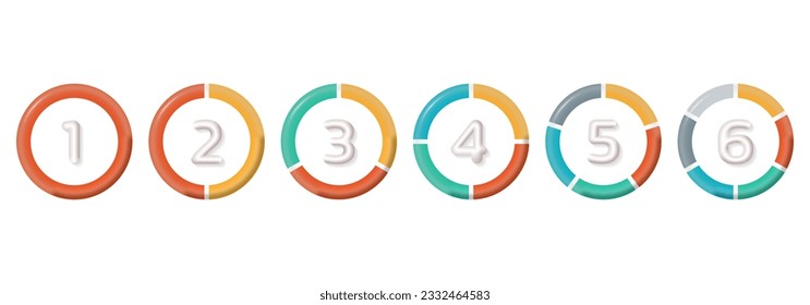Circle diagram, pie chart, circular graph with 1, 2, 3, 4, 5, 6 sections or parts. Modern business infographic template. 3d cycle element, wheel, slice design. Vector illustration.