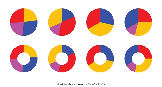 Circle diagram, pie chart infographic design. Flat process cycle. Progress sectors. business elements and statistics with numbers. Colorful diagram collection. Vector illustration.