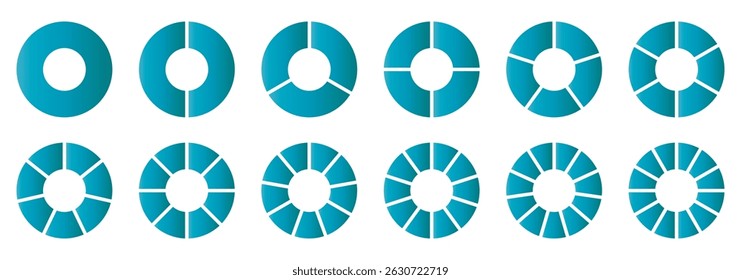 Circle diagram, pie chart infographic design. business elements and statistics with numbers. Colorful diagram collection with, 1 to 12 sections. 