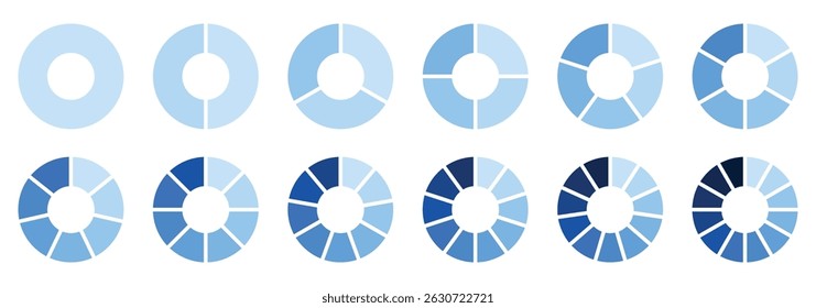Circle diagram, pie chart infographic design. business elements and statistics with numbers. Colorful diagram collection with, 1 to 12 sections. 