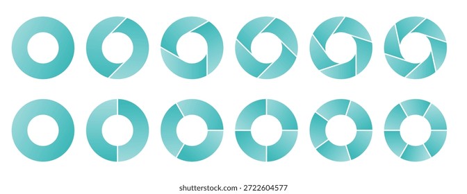 Circle diagram, pie chart infographic design. business elements and statistics with numbers. Colorful diagram collection with, 1 to 7 sections.