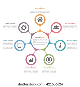 Circle diagram with seven elements with icons and text, flow chart template, business infographics, vector eps10 illustration