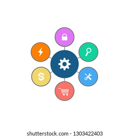 Circle diagram with six elements, infographic template, Vector illustration isolated on white background.