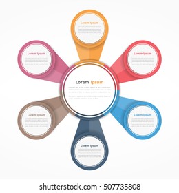 Circle diagram with six elements, steps or options, flowchart or workflow diagram template, vector eps10 illustration